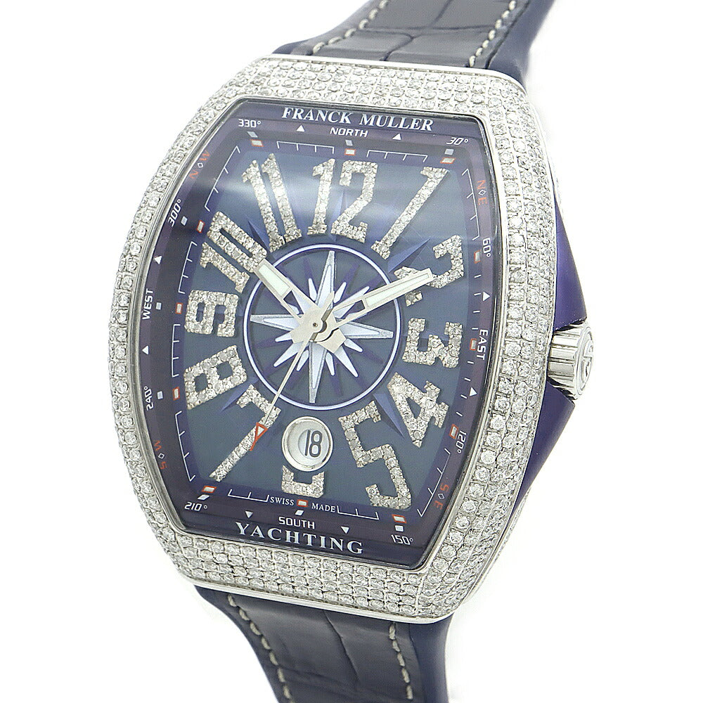 FRANCK MULLER フランクミュラー ヴァンガード ヨッティング ダイヤベゼル V41 SCDT ダイヤモンド デイト 青 ブルー SS ステンレス アフターダイヤ メンズ 自動巻き【6ヶ月保証】【中古】【腕時計】