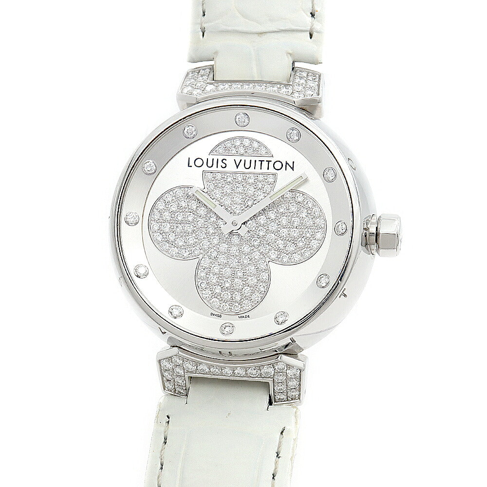 電池交換済 LOUIS VUITTON ルイヴィトン タンブール フォーエバー Q131P ダイヤモンド 12Pダイヤ ラグダイヤ シルバー SS ステンレス 純正尾錠 純正ベルト レディース クォーツ フォーエヴァー【6ヶ月保証】【腕時計】【中古】