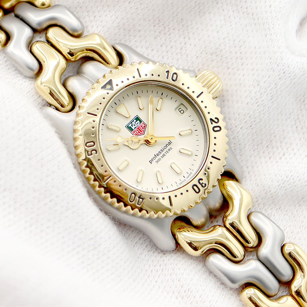 電池交換済 TAG Heuer タグホイヤー 2000シリーズ プロフェッショナル S95.708 200m防水 ベージュ YG イエローゴールド SS ステンレス コンビ レディース クォーツ【6ヶ月保証】【腕時計】【中古】