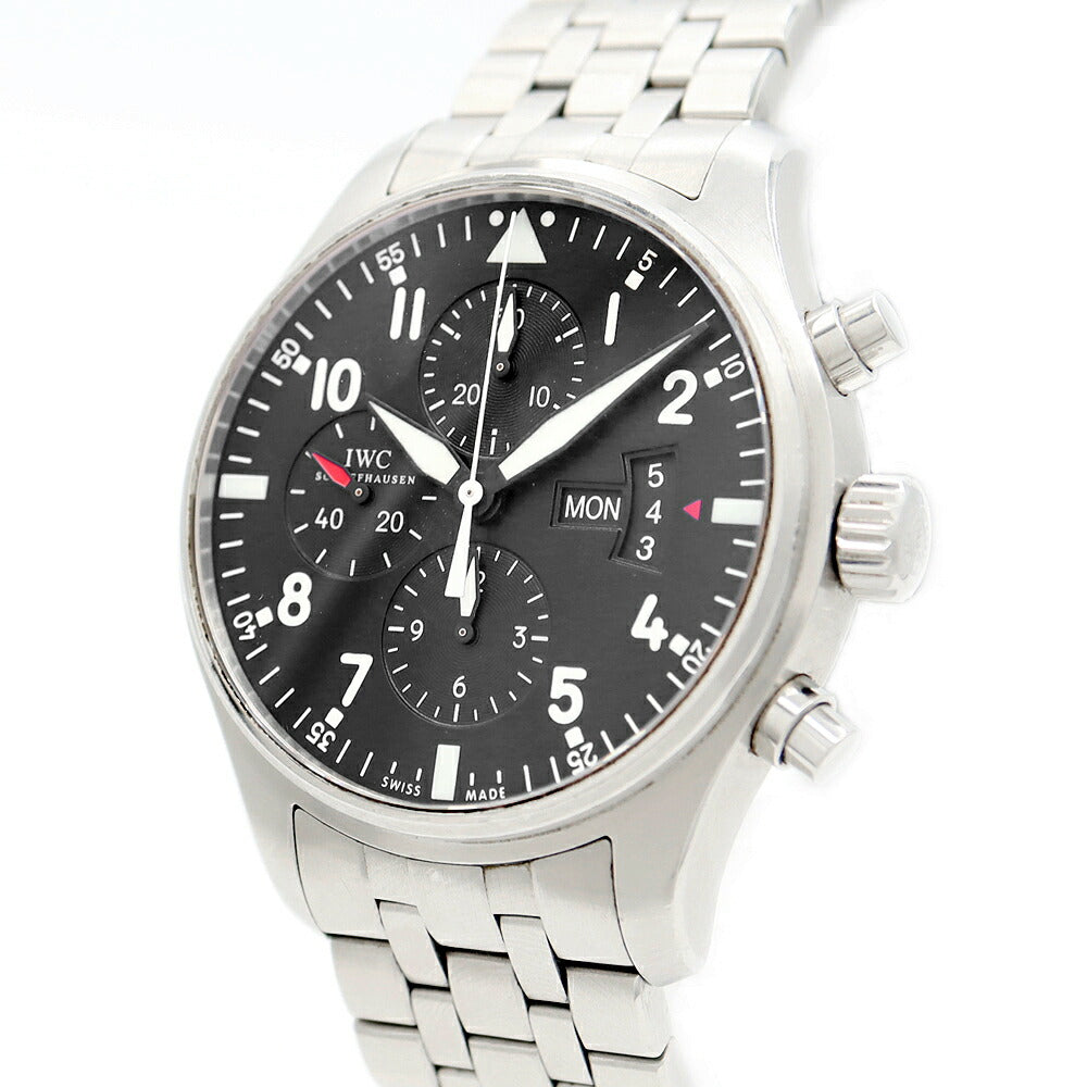 IWC インターナショナルウォッチカンパニー パイロットウォッチ クロノグラフ IW377701 デイデイト スモールセコンド 60m防水 黒 ブラック SS ステンレス メンズ 自動巻き【6ヶ月保証】【腕時計】【中古】