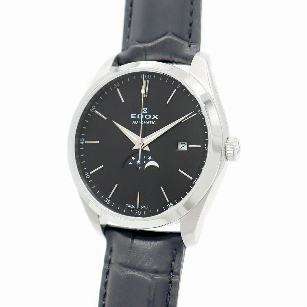 EDOX エドックス レヴォーベルツ ムーンフェイズ 80505 デイト 50m防水 黒 ブラック SS ステンレス 純正ベルト 純正尾錠 メンズ 自動巻き【6ヶ月保証】【腕時計】【中古】
