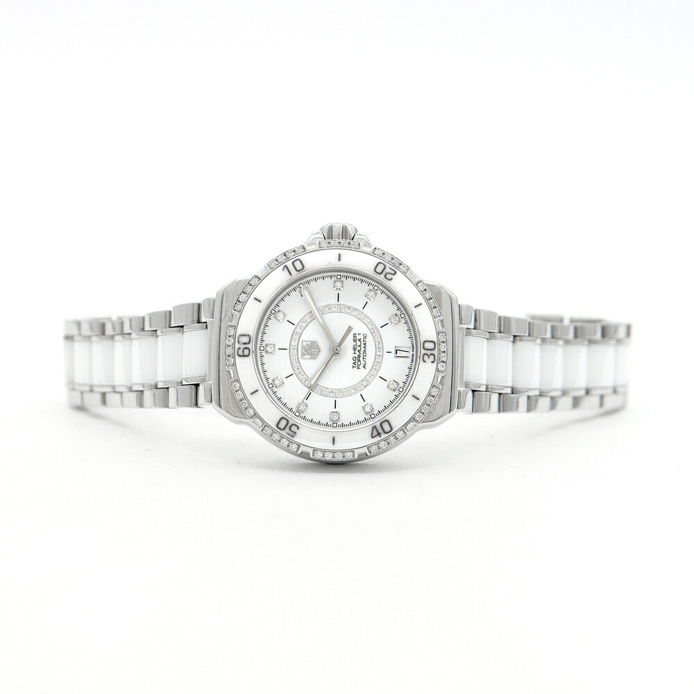 内部点検済 TAG Heuer タグホイヤー フォーミュラ1 ダイヤベゼル WAU2213 ダイヤモンド 11Pダイヤ 200m防水 デイト 白 ホワイト CE セラミック SS ステンレス レディース 自動巻き フォーミュラー1【6ヶ月保証】【腕時計】【中古】