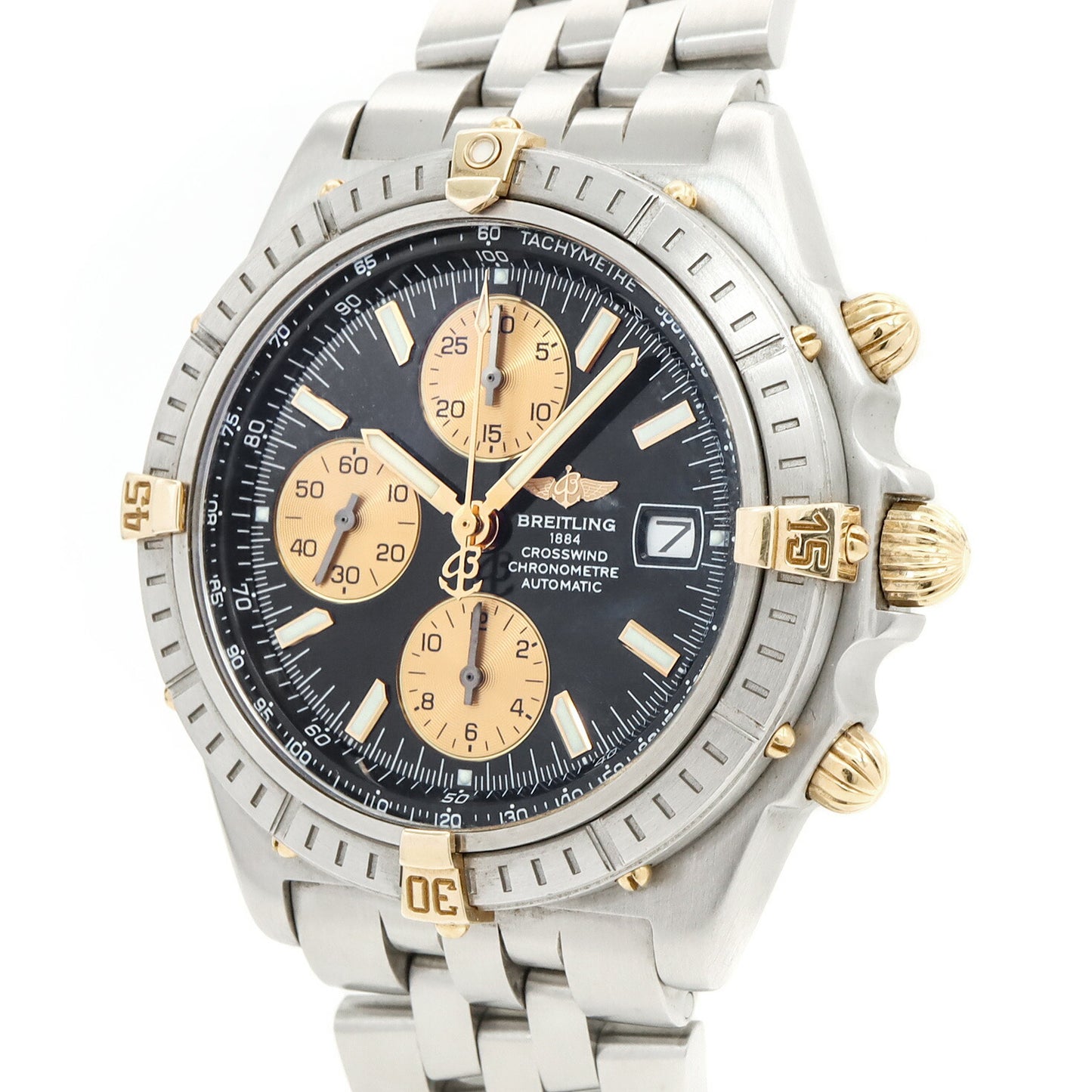 BREITLING ブライトリング クロスウィンド ビコロ クロノグラフ B13355 デイト 100m防水 黒 ブラック SS ステンレス YG イエローゴールド コンビ メンズ 自動巻き【6ヶ月保証】【腕時計】【中古】