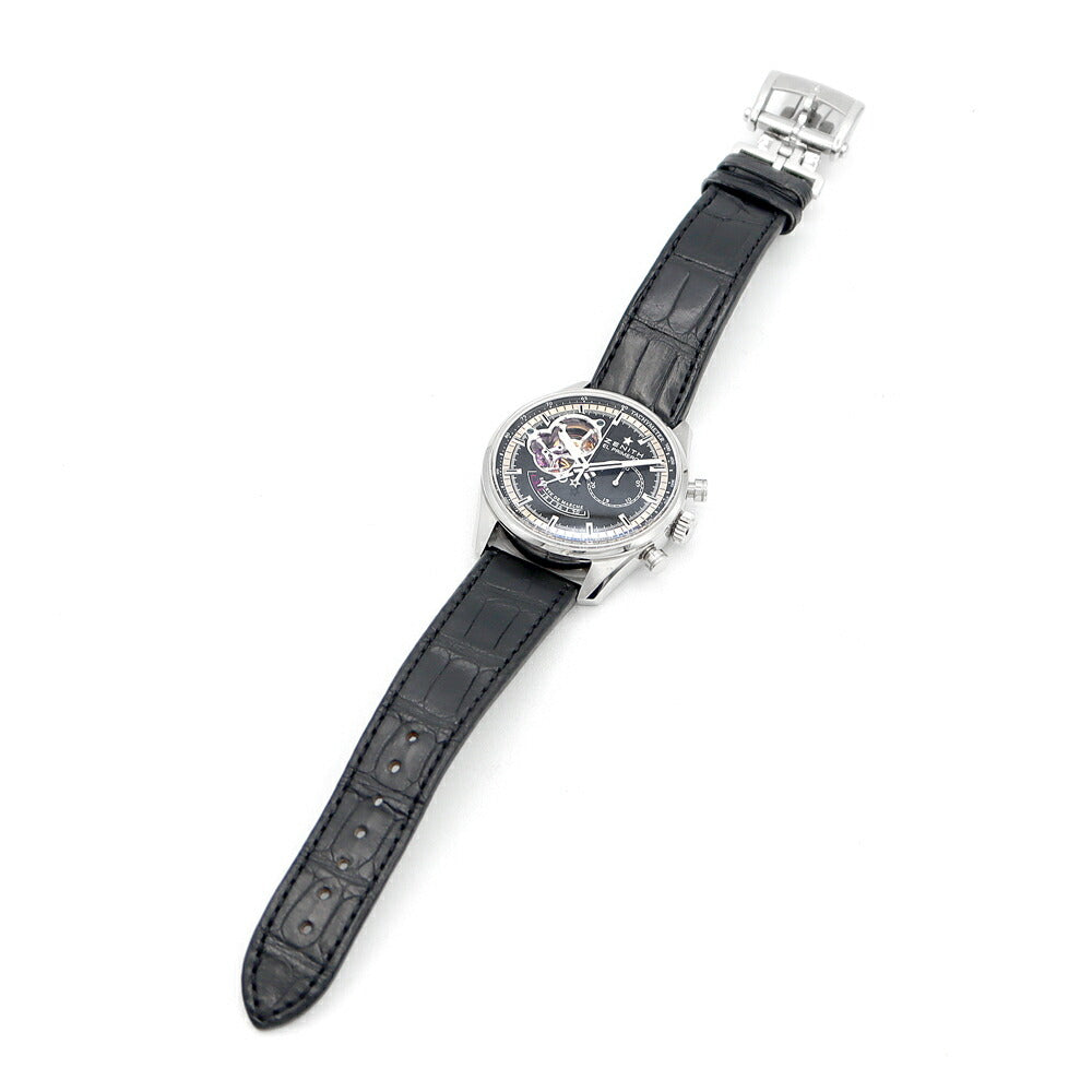 内部点検済 ZENITH ゼニス エルプリメロ クロノマスター オープン パワーリザーブ クロノグラフ 03.2080.4021 スモールセコンド 黒 ブラック SS ステンレス 純正ベルト 純正尾錠 メンズ 自動巻き【6ヶ月保証】【腕時計】【中古】