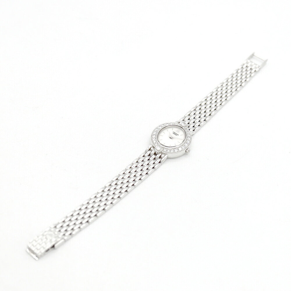電池交換済 SEIKO セイコー クレドール ダイヤベゼル 2J80-5020 ダイヤモンド リューズダイヤ 白 ホワイトオパール K18WG ホワイトゴールド 金無垢 レディース クォーツ【6ヶ月保証】【腕時計】【中古】