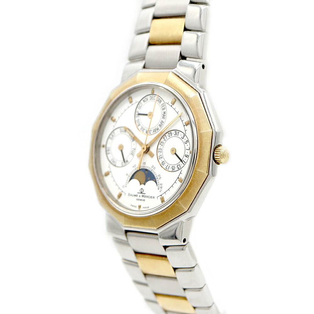 電池交換済 BAUME&MERCIER ボーム&メルシェ リビエラ 6131.038 ムーンフェイズ トリプルカレンダー 白 ホワイト SS ステンレス YGP イエローゴールド コンビ メンズ クォーツ リヴィエラ【6ヶ月保証】【腕時計】【中古】