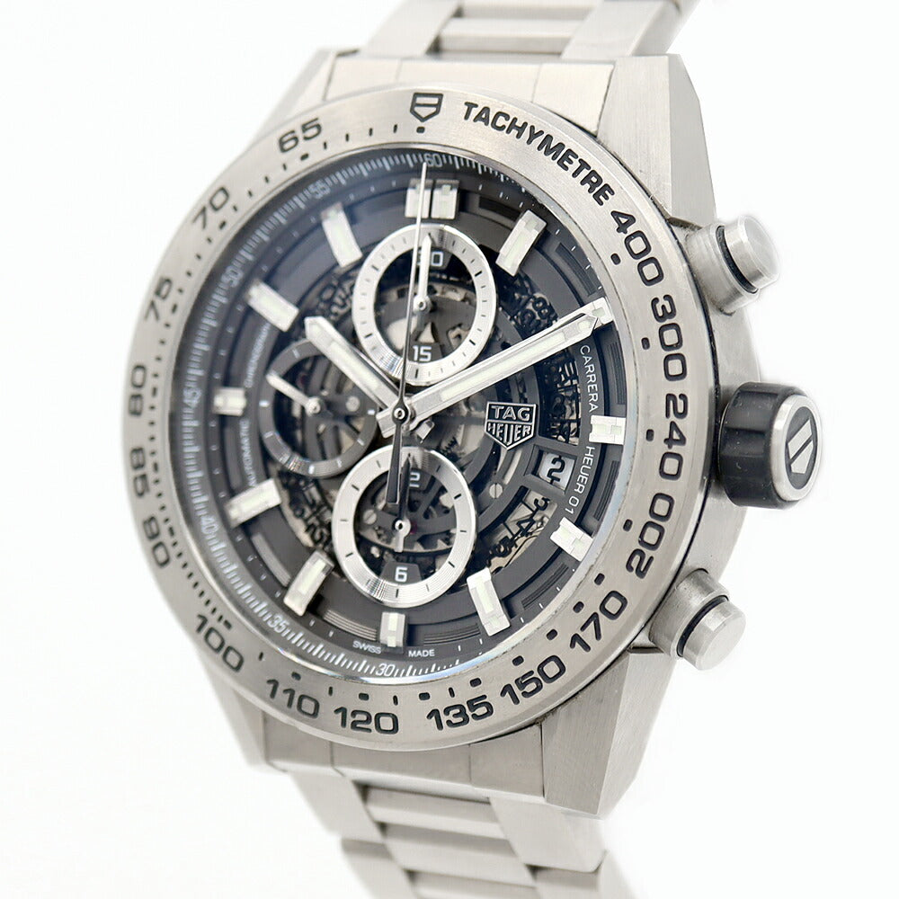 IS☆TAG Heuer タグホイヤー カレラ キャリバー ホイヤー01 グレーファントム クロノグラフ CAR2A8A BF0707 デイト 裏スケ 100m防水 スモールセコンド スケルトン Ti チタン メンズ 自動巻き【6ヶ月保証】【腕時計】【中古】