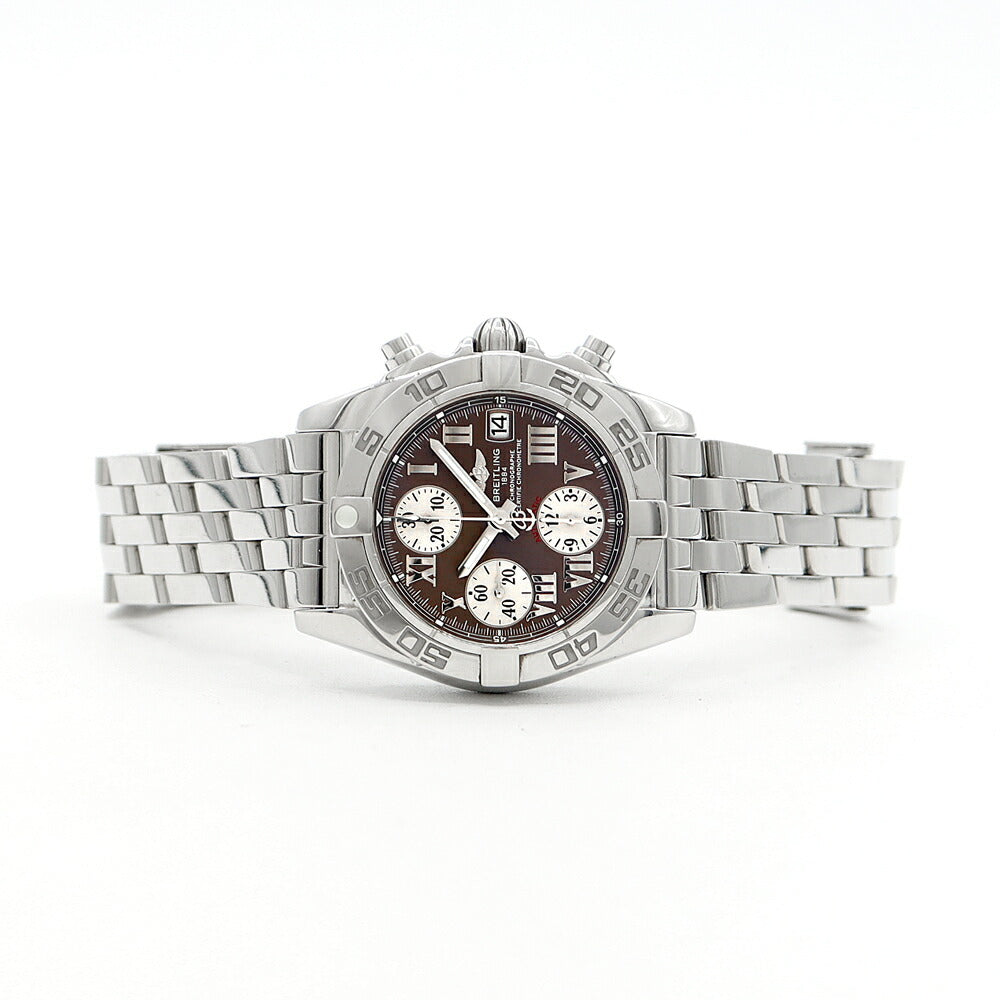 BREITLING ブライトリング クロノコックピット A13358 クロノグラフ 100m防水 デイト 茶 ブラウン SS ステンレス メンズ 自動巻き【6ヶ月保証】【腕時計】【中古】