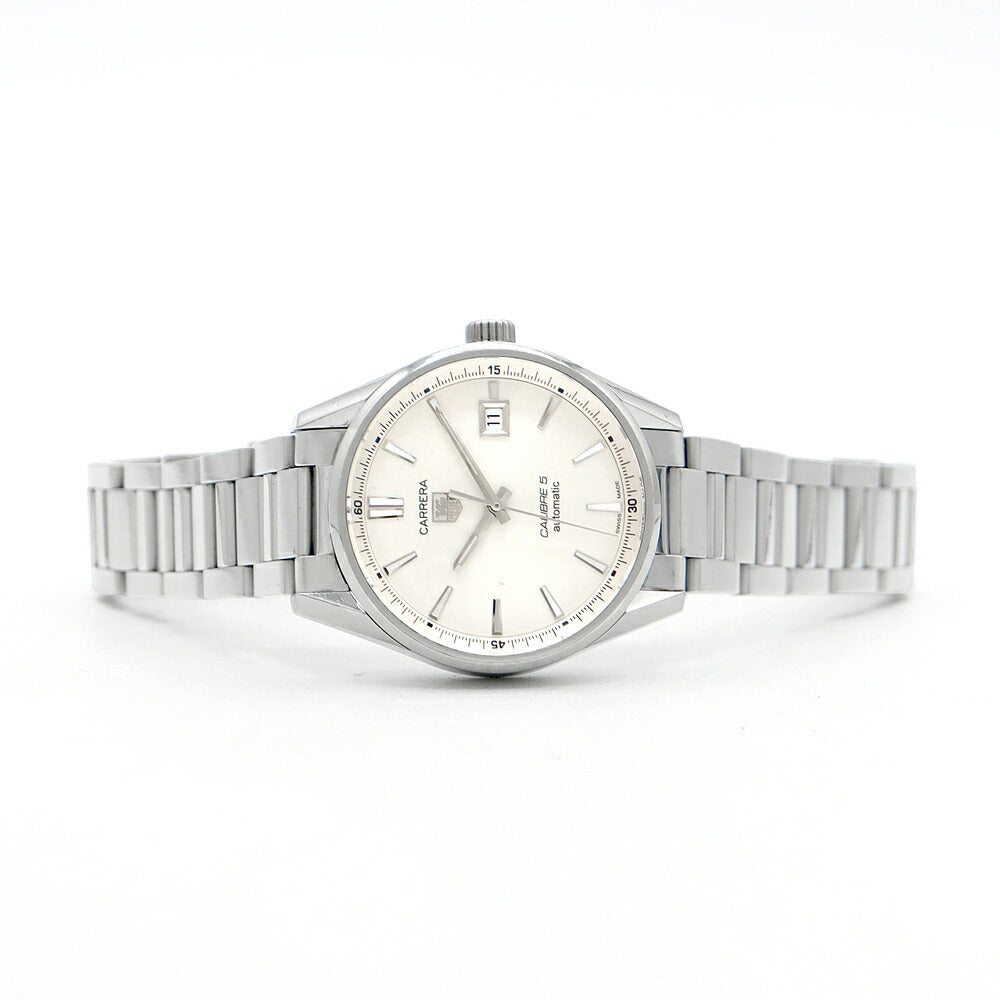 内部点検済 TAG Heuer タグホイヤー カレラ キャリバー5 WAR211B BA0782 100m防水 デイト 裏スケ シルバー SS ステンレス メンズ 自動巻き【6ヶ月保証】【腕時計】【中古】