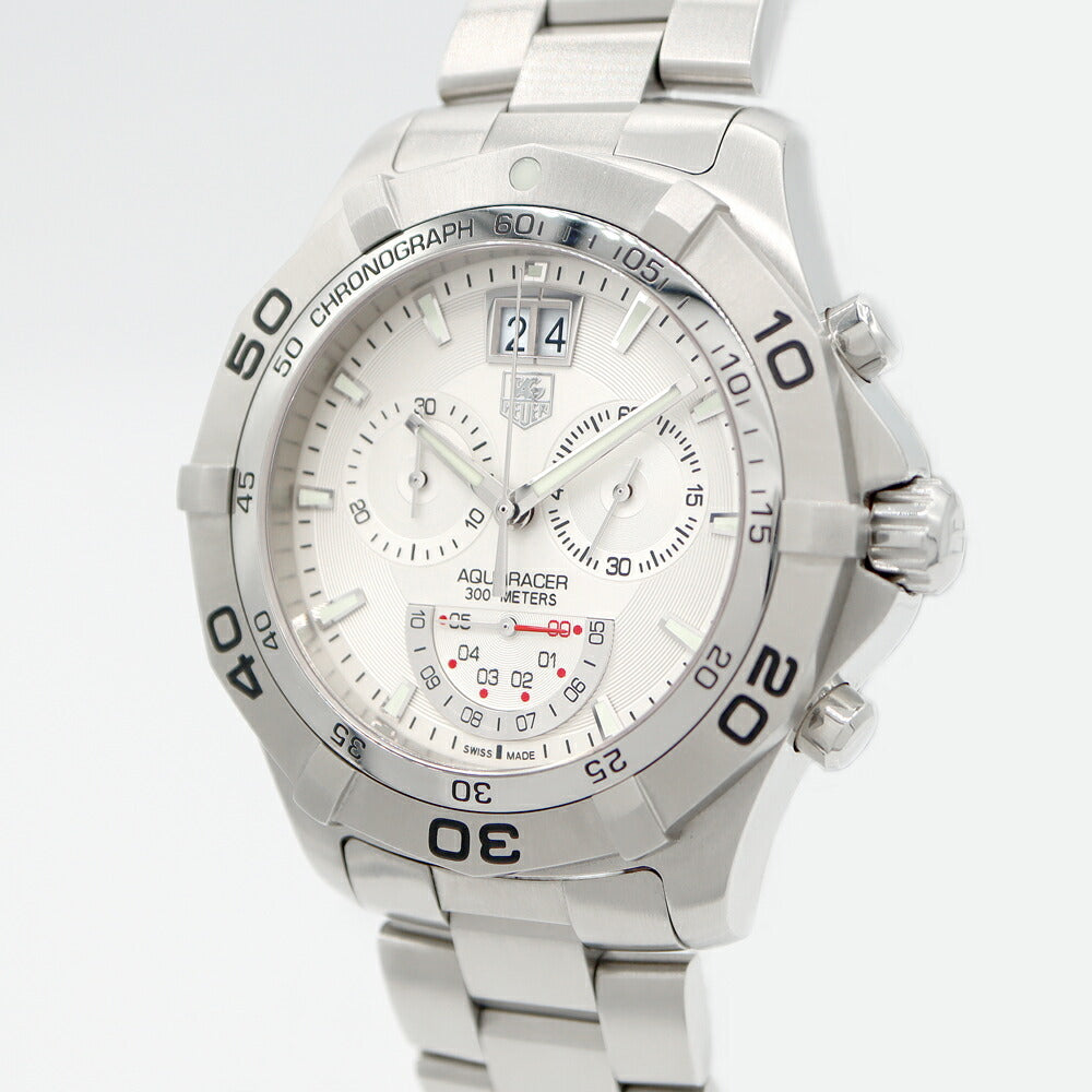 電池交換済 TAG Heuer タグホイヤー アクアレーサー グランドデイト クロノグラフ CAF101B スモールセコンド 300m防水 シルバー SS ステンレス メンズ クォーツ【6ヶ月保証】【腕時計】【中古】