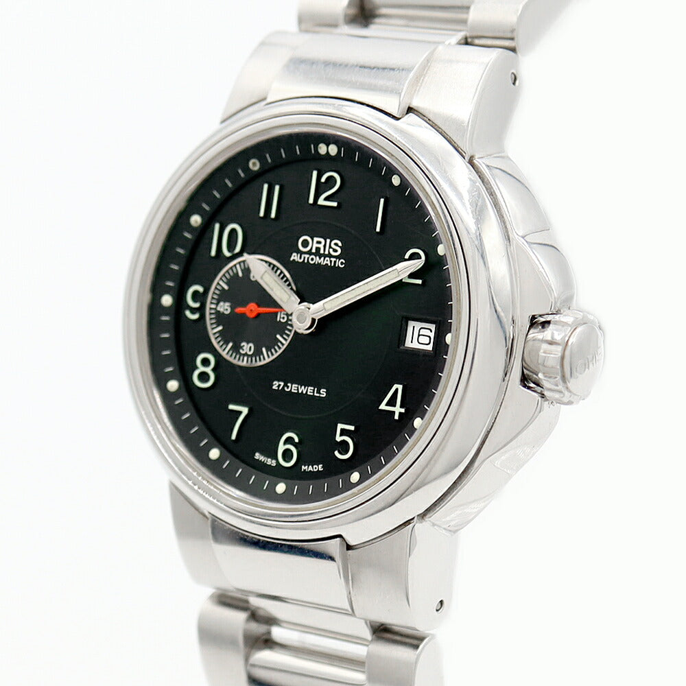 ORIS オリス 7496 デイト スモールセコンド 裏スケ 黒 ブラック SS ステンレス メンズ 自動巻き【6ヶ月保証】【腕時計】【中古】