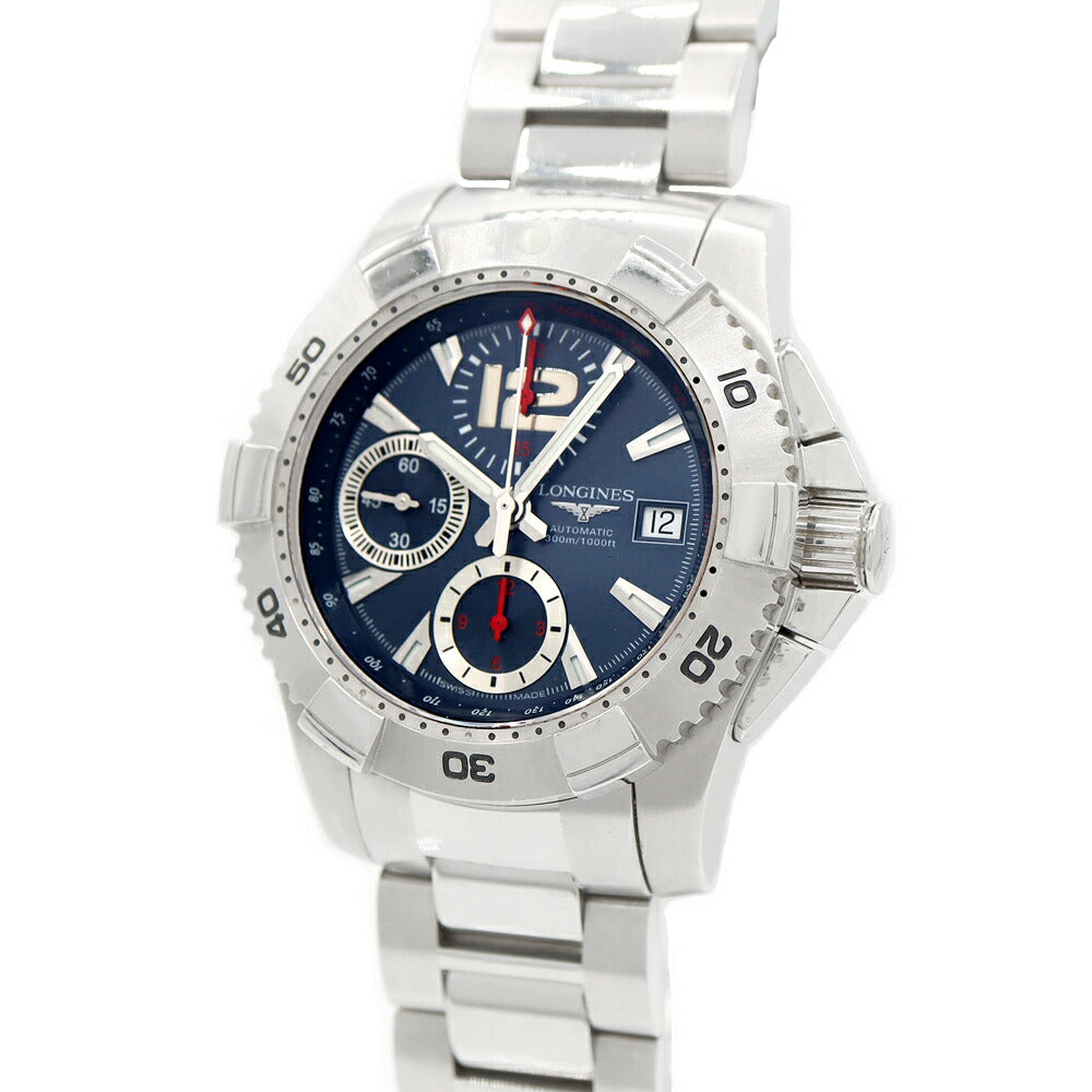 LONGINES ロンジン ハイドロコンクエスト クロノグラフ L3.651.4 デイト 300m防水 青 ブルー SS ステンレス メンズ 自動巻き 【6ヶ月保証】【腕時計】【中古】