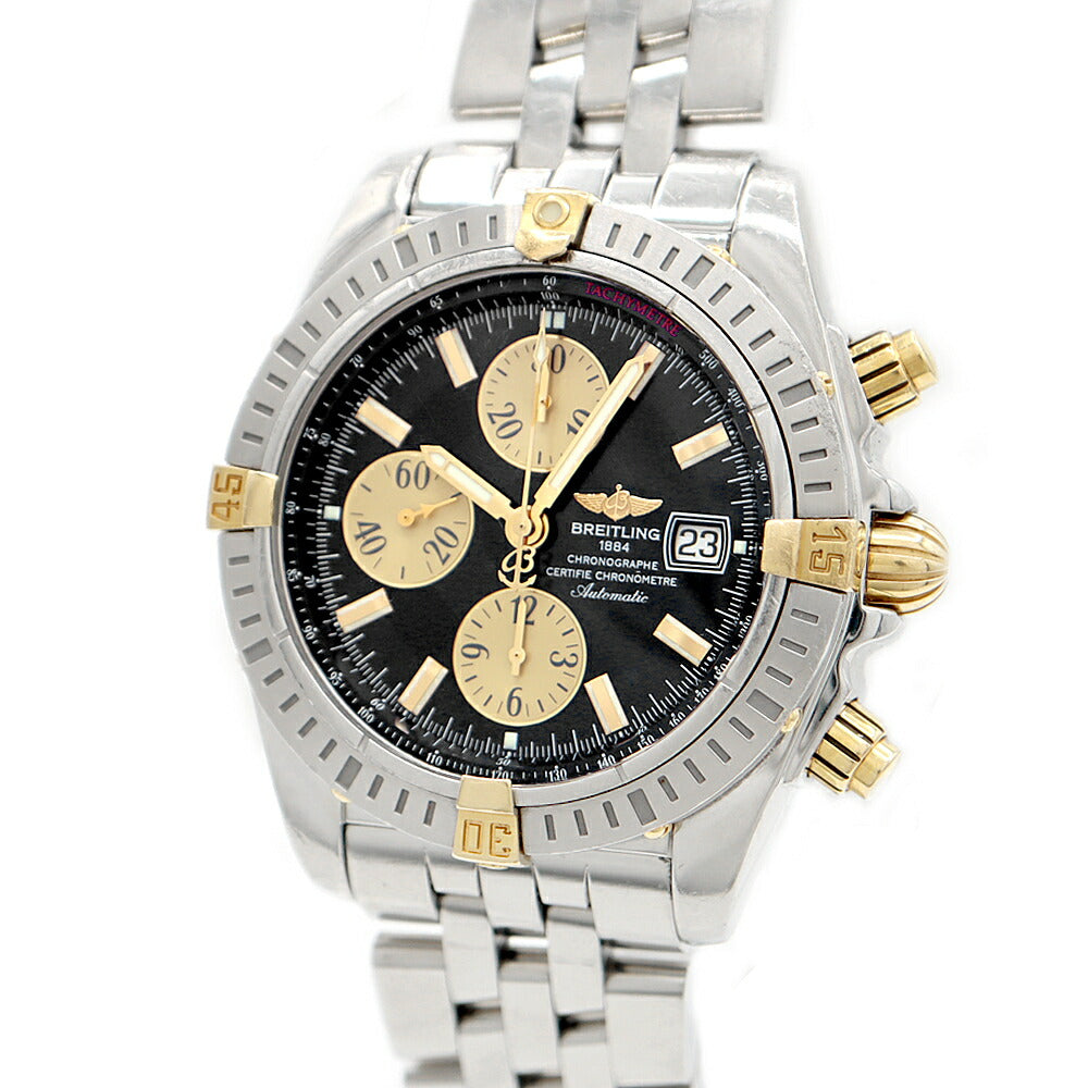 内部点検済 BREITLING ブライトリング クロノマット エボリューション ビコロ クロノグラフ B13356 デイト 300m防水 黒 ブラック YG イエローゴールド SS ステンレス コンビ メンズ 自動巻き【6ヶ月保証】【腕時計】【中古】