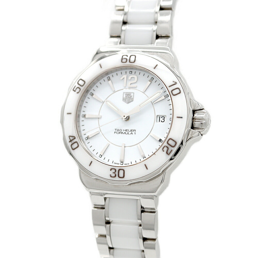 電池交換済 TAG Heuer タグホイヤー フォーミュラ1 WAH1211 BA0861 デイト 200m防水 白 ホワイト SS ステンレス CE セラミック レディース クォーツ【6ヶ月保証】【腕時計】【中古】