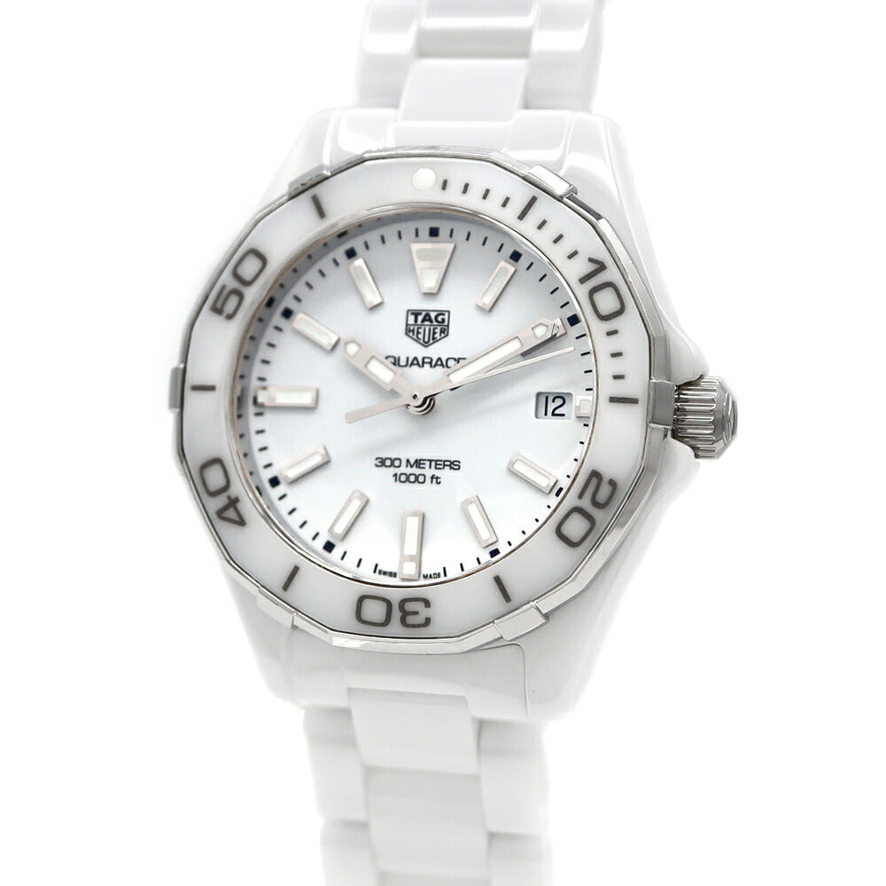 電池交換済 TAG Heuer タグホイヤー アクアレーサー WAY1391 BH0717 デイト 300m防水 白 ホワイト SS ステンレス CE セラミック レディース クォーツ【6ヶ月保証】【腕時計】【中古】