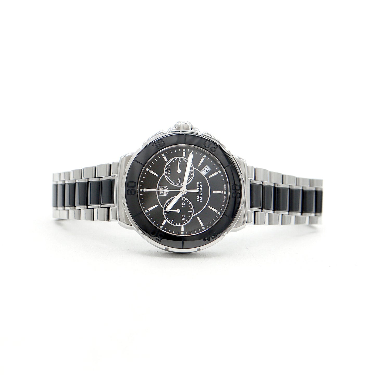 電池交換済 TAG Heuer タグホイヤー フォーミュラ1 クロノグラフ CAH1210 200m防水 デイト 黒 ブラック SS ステンレス CE セラミック メンズ クォーツ フォーミュラー1【6ヶ月保証】【腕時計】【中古】