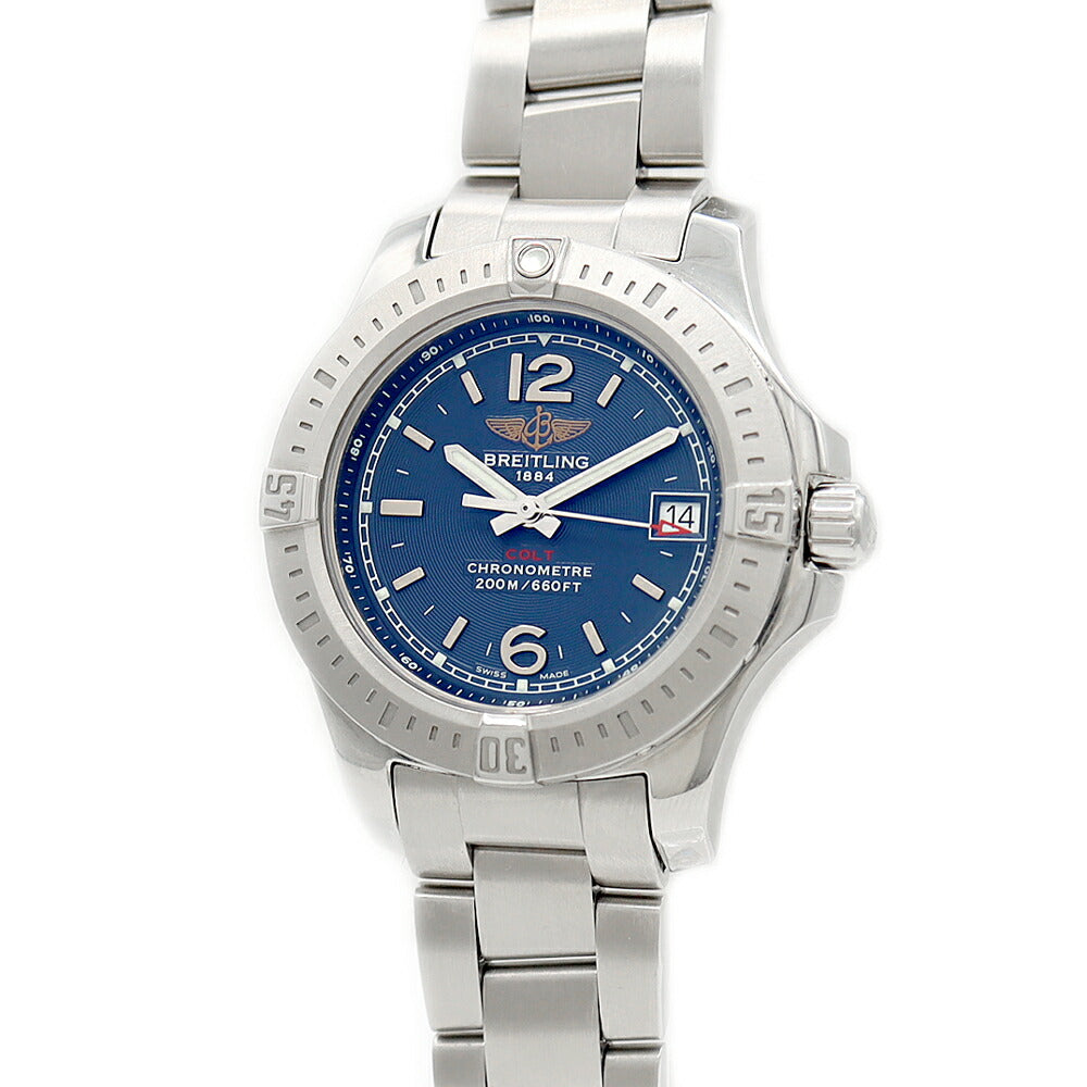 電池交換済 BREITLING ブライトリング コルト レディ A77388 デイト 200m防水 青 ブルー SS ステンレス レディース クォーツ【6ヶ月保証】【腕時計】【中古】