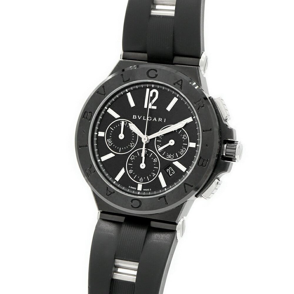 BVLGARI ブルガリ ディアゴノ ウルトラネロ クロノグラフ DG42BSCCH デイト 100m防水 スモールセコンド 黒 ブラック CE セラミック SS ステンレス 純正ベルト 純正尾錠 メンズ 自動巻き【6ヶ月保証】【腕時計】【中古】