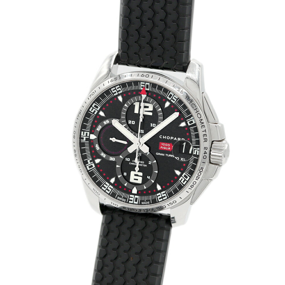 内部点検済 Chopard ショパール ミッレミリア GT XL クロノグラフ 16/8459 100m防水 デイト スモールセコンド 黒 ブラック SS ステンレス 純正ベルト 純正尾錠 メンズ 自動巻き【6ヶ月保証】【腕時計】【中古】