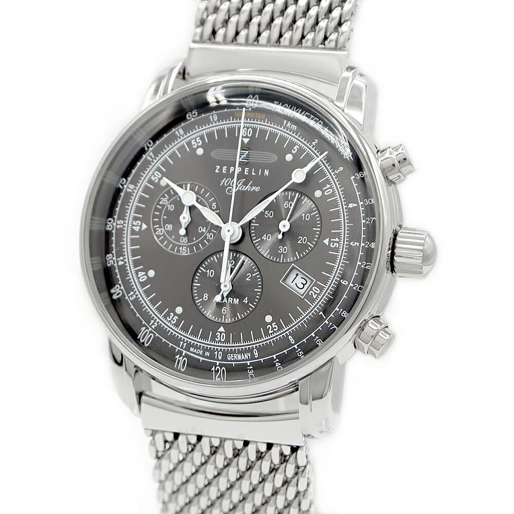 電池交換済 ZEPPELIN ツェッペリン 8680M-6 100周年記念モデル 日本限定 クロノグラフ デイト 50m防水 グレー SS ステンレス メンズ クォーツ【6ヶ月保証】【腕時計】【中古】