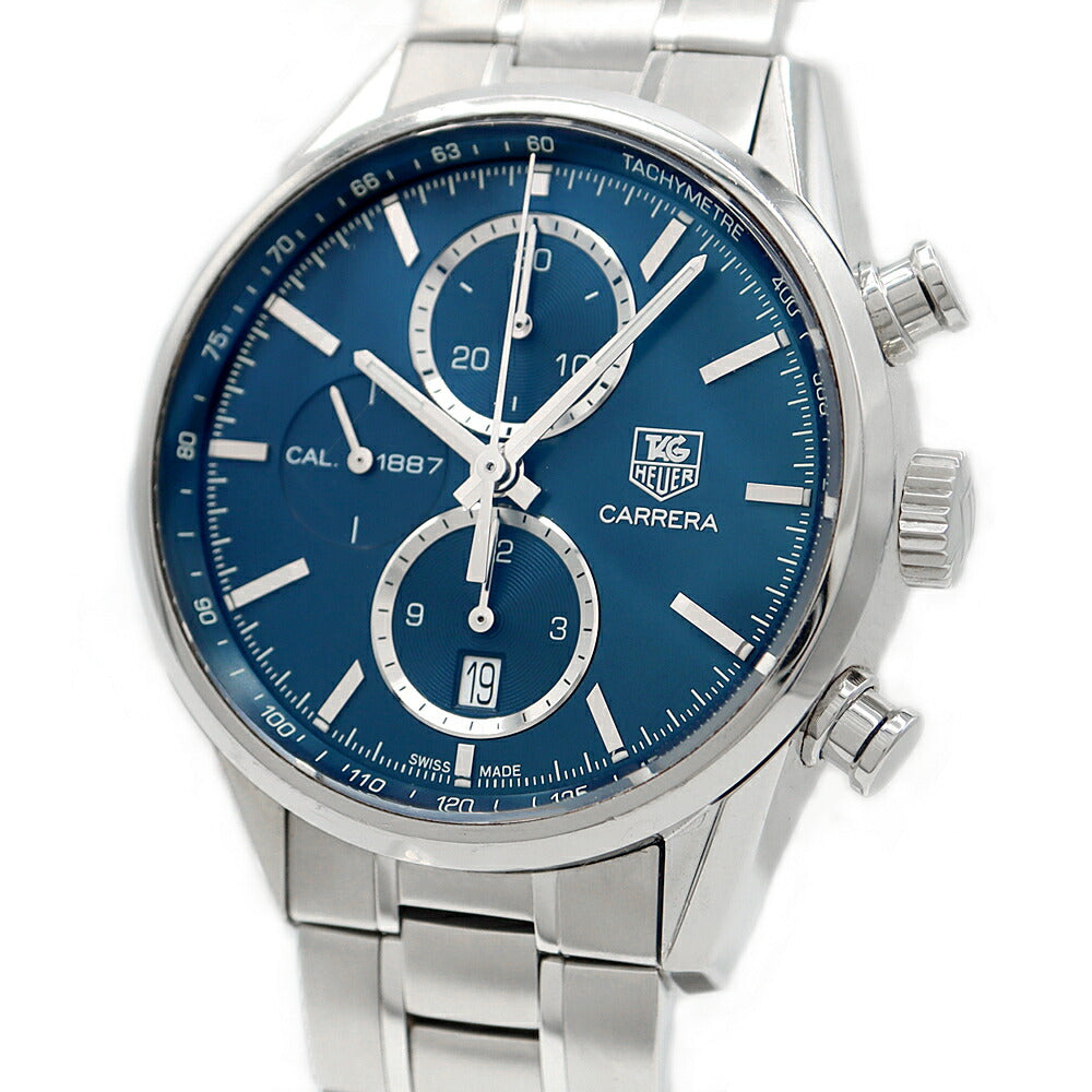 TAG Heuer タグホイヤー カレラ キャリバー1887 クロノグラフ CAR2115 BA0724 デイト 100m防水 裏スケ 青 ブルー SS ステンレス メンズ 自動巻き【6ヶ月保証】【腕時計】【中古】