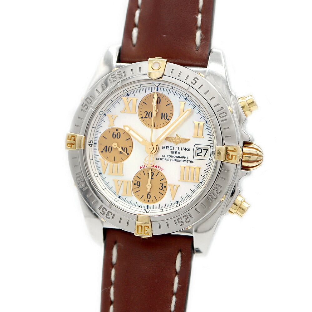 内部点検済 BREITLING ブライトリング クロノコックピット B13358 クロノグラフ デイト 100m防水 白 ホワイトシェル SS ステンレス YG イエローゴールド コンビ 純正ベルト 純正尾錠 メンズ 自動巻き【6ヶ月保証】【腕時計】【中古】