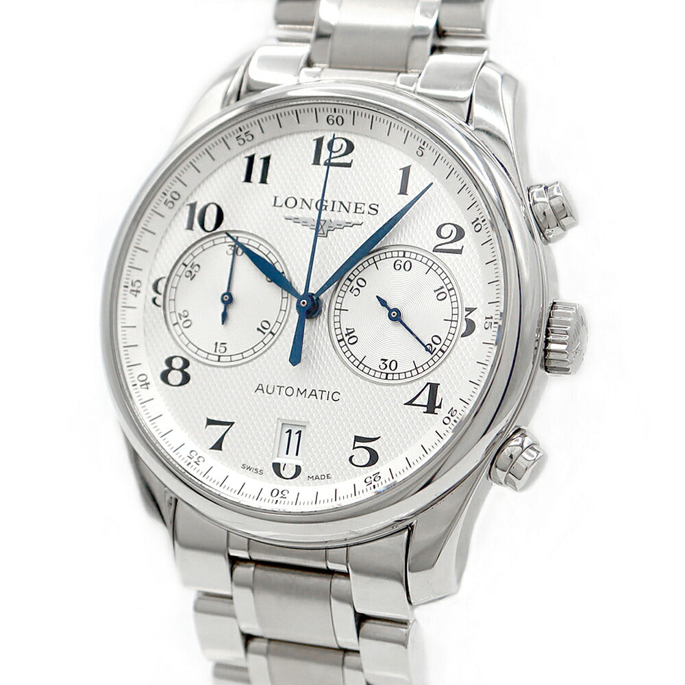 内部点検済 LONGINES ロンジン マスターコレクション クロノグラフ L2.629.4.78.6 デイト スモールセコンド 裏スケ シルバー SS ステンレス メンズ 自動巻き【6ヶ月保証】【腕時計】【中古】