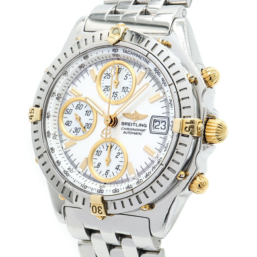 内部点検済 BREITLING クロノマット ビコロ B13350 クロノグラフ デイト 100m防水 白 ホワイトシェル SS ステンレス YGP イエローゴールド コンビ メンズ 自動巻き【6ヶ月保証】【腕時計】【中古】
