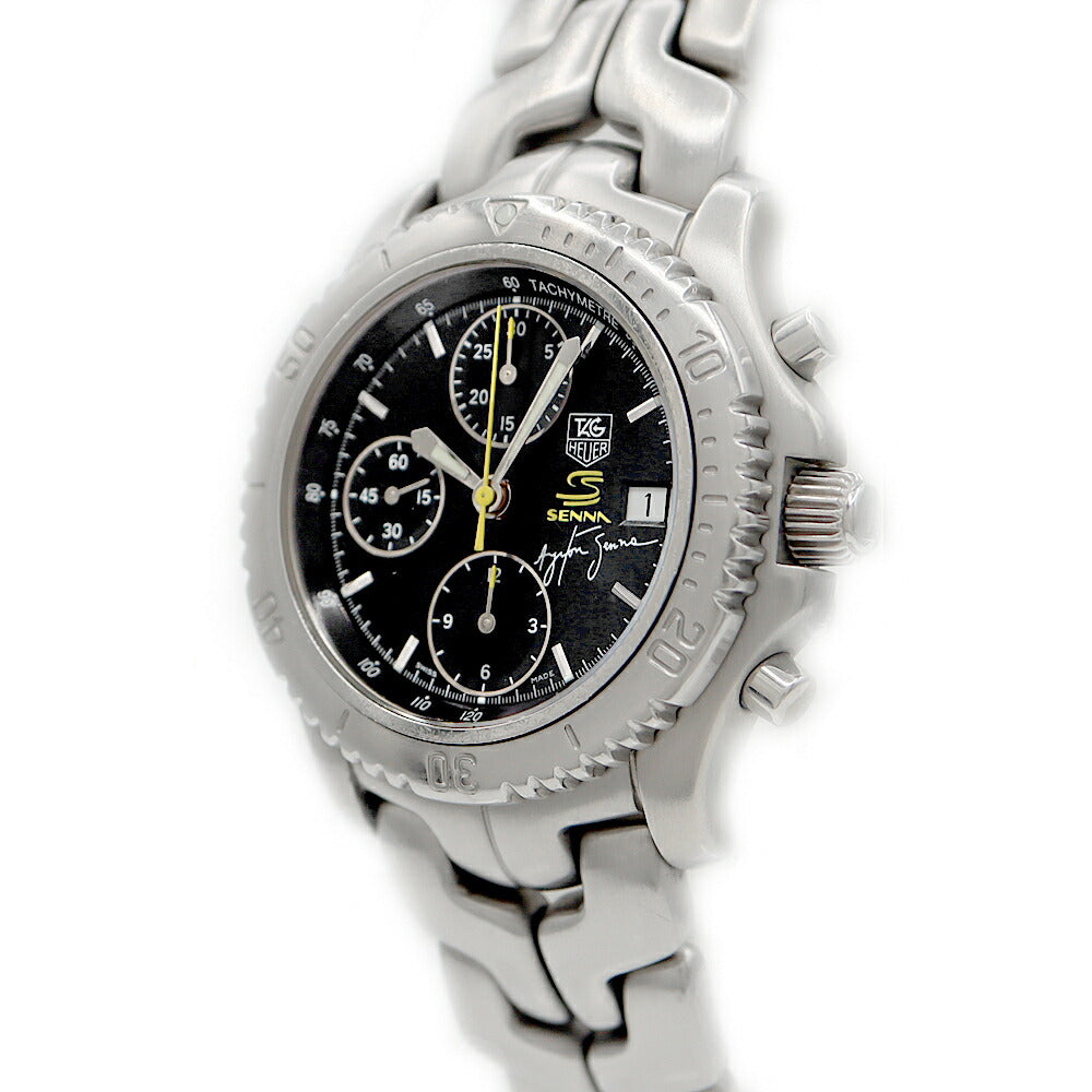 TAG Heuer タグホイヤー リンク クロノグラフ アイルトン セナ CT2115 BA0550 デイト 200m防水 黒 ブラック SS ステンレス メンズ 自動巻き【6ヶ月保証】【腕時計】【中古】