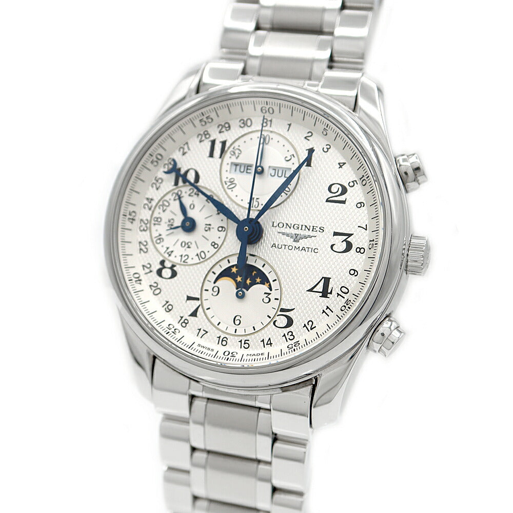 LONGINES ロンジン マスターコレクション ムーンフェイズ クロノグラフ L2.673.4.78.6 30m防水 トリプルカレンダー 裏スケ シルバー SS ステンレス メンズ 自動巻き【6ヶ月保証】【腕時計】【中古】