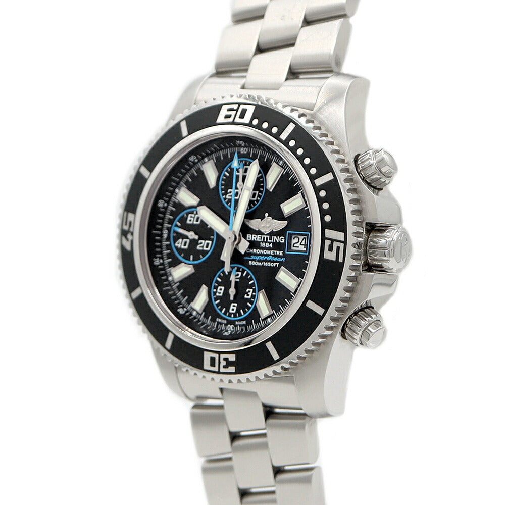 BREITLING ブライトリング スーパーオーシャン クロノグラフ A13341 デイデイト 500m防水 黒 ブラック ブルー SS ステンレス メンズ 自動巻き【6ヶ月保証】【腕時計】【中古】