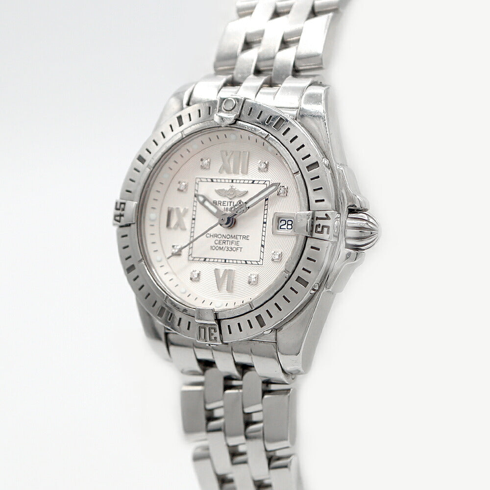 電池交換済 BREITLING ブライトリング コックピット レディ A71356 ダイヤモンド 8Pダイヤ デイト 100m防水 シルバー SS ステンレス クォーツ レディース【6ヶ月保証】【腕時計】【中古】