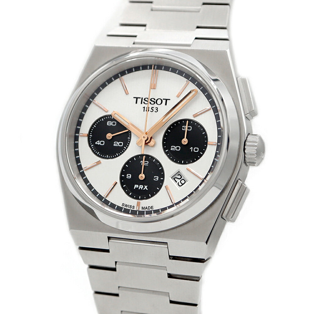 内部点検済 TISSOT ティソ PRX オートマティック クロノグラフ T137.427.11.011.00 デイト 100m防水 裏スケ シルバー SS ステンレス メンズ 自動巻き【6ヶ月保証】【腕時計】【中古】