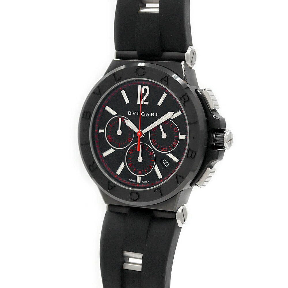 内部点検済 BVLGARI ブルガリ ディアゴノ ウルトラネロ クロノグラフ DG42BSCCH デイト 100m防水 黒 ブラック SS ステンレス 純正ベルト 純正尾錠 メンズ 自動巻き【6ヶ月保証】【腕時計】【中古】