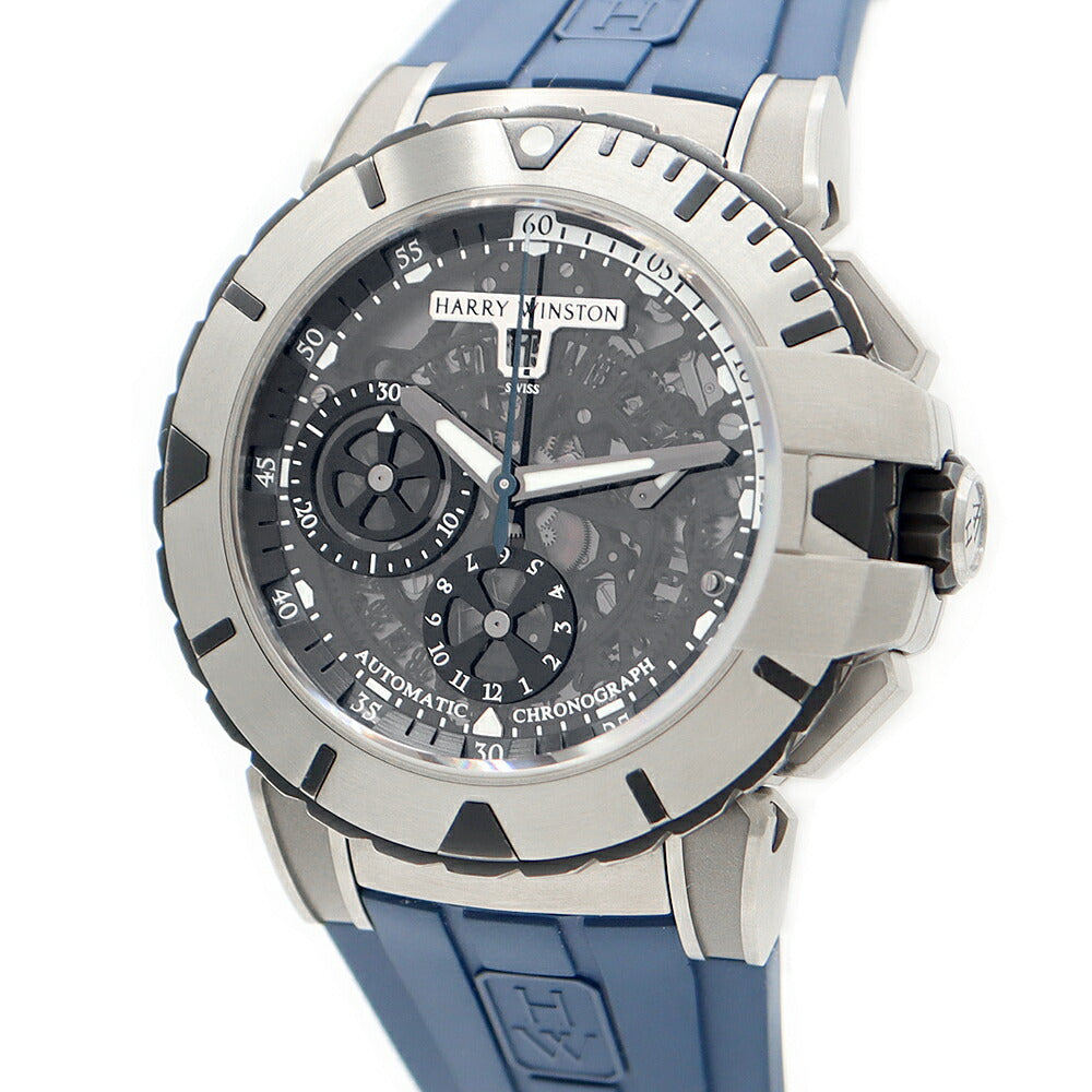 内部点検済 HARRY WINSTON ハリーウィンストン オーシャンスポーツ クロノグラフ 411/MCA44Z 200m防水 スケルトン ザリウム 純正ベルト 純正尾錠 メンズ 自動巻き【6ヶ月保証】【腕時計】【中古】