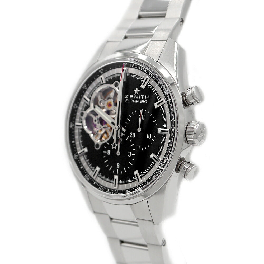内部点検済 ZENITH ゼニス エルプリメロ クロノマスター オープン 03.0240.4061/21.M2040 クロノグラフ スモールセコンド 100m防水 裏スケ 黒 ブラック SS ステンレス メンズ 自動巻き【6ヶ月保証】【腕時計】【中古】