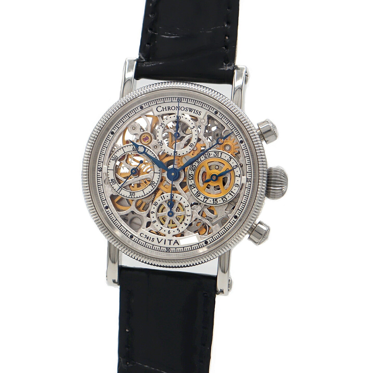 内部点検済 CHRONOSWISS クロノスイス ヴィータ クロノグラフ CH7523 741S スケルトン SS ステンレス 純正尾錠 メンズ 自動巻き 【6ヶ月保証】【腕時計】【中古】