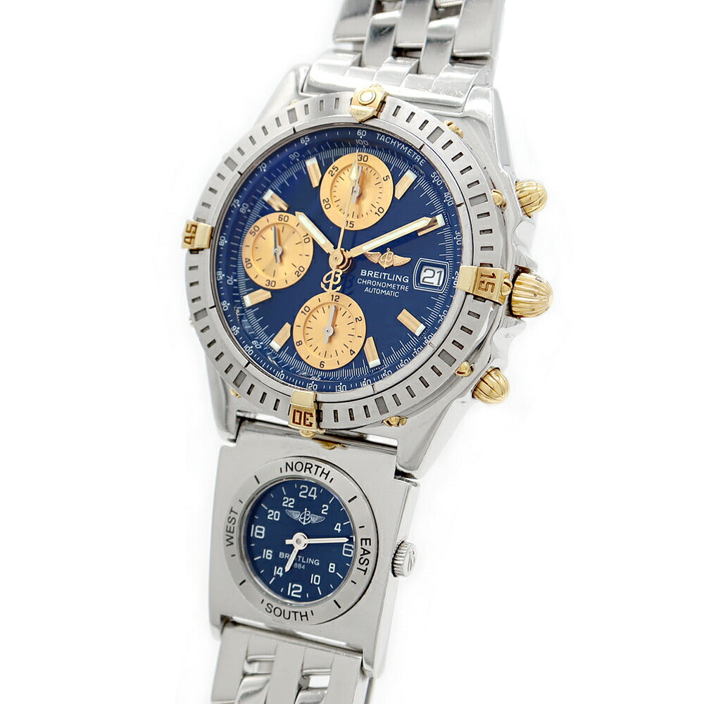 内部点検済 BREITLING ブライトリング クロノマット ビコロ UTCモジュール クロノグラフ B13352 A70172 100m防水 ネイビー ゴールド SS ステンレス YG イエローゴールド コンビ メンズ 自動巻き クォーツ【6ヶ月保証】【腕時計】【中古】
