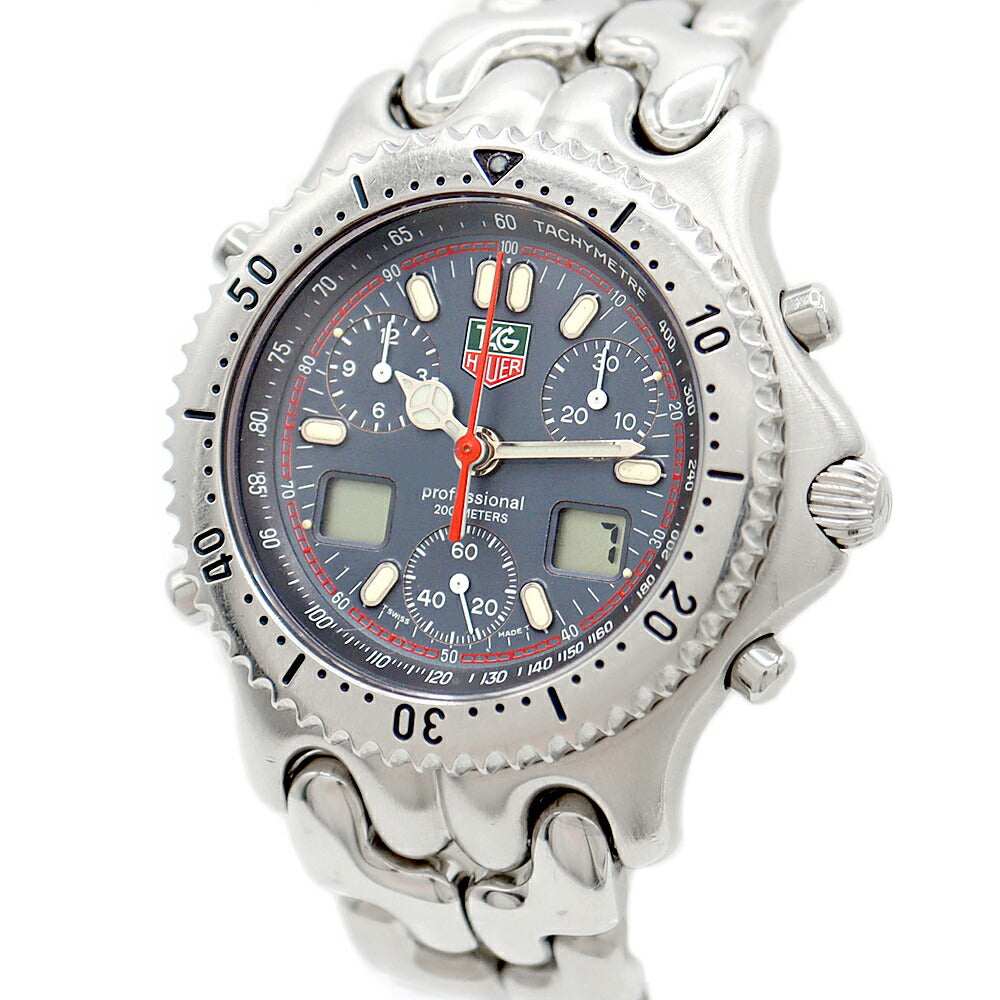 電池交換済 TAG Heuer タグホイヤー S/el セル プロフェッショナル200 クロノグラフ CG1113 デイト 200m防水 ネイビー SS ステンレス メンズ デジアナ クォーツ【6ヶ月保証】【腕時計】【中古】