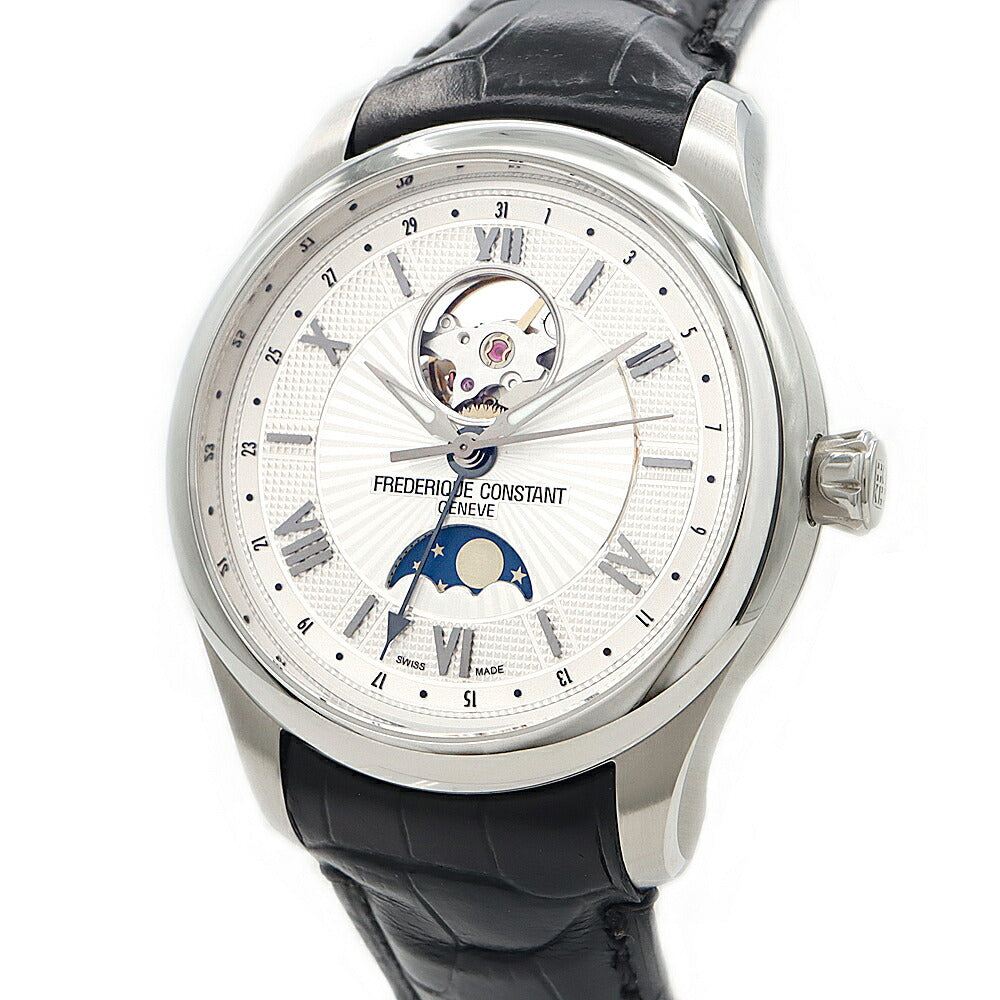 内部点検済 FREDERIQUE CONSTANT フレデリックコンスタント マキシム ハートビート ムーンフェイズ FC-335X5M4/5/6 デイト 裏スケ シルバー SS ステンレス 純正ベルト 純正尾錠 メンズ 自動巻き【6ヶ月保証】【腕時計】【中古】