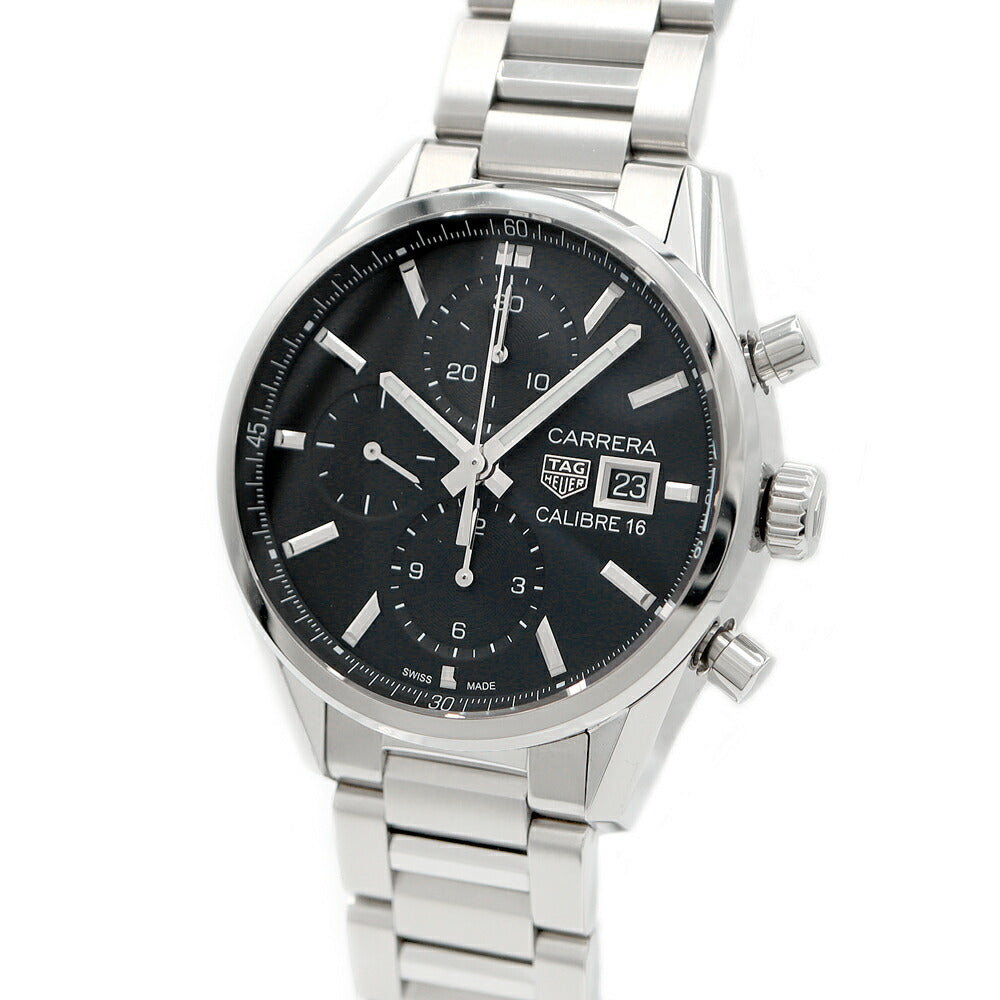 内部点検済 TAG Heuer タグホイヤー カレラ キャリバー16 クロノグラフ CBK2110.BA0715 100m防水 デイト 裏スケ スモールセコンド 黒 ブラック SS ステンレス メンズ 自動巻き【6ヶ月保証】【腕時計】【中古】