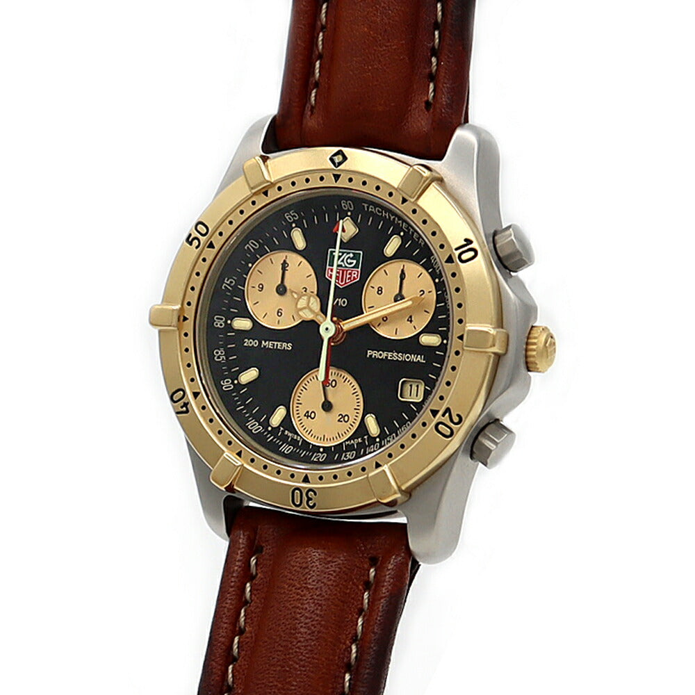 電池交換済 TAG Heuer タグホイヤー プロフェッショナル 200 クロノグラフ CE1120 200m防水 デイト 黒 ブラック SS ステンレス YGP イエローゴールド コンビ 純正ベルト 純正尾錠 メンズ クォーツ【6ヶ月保証】【腕時計】【中古】