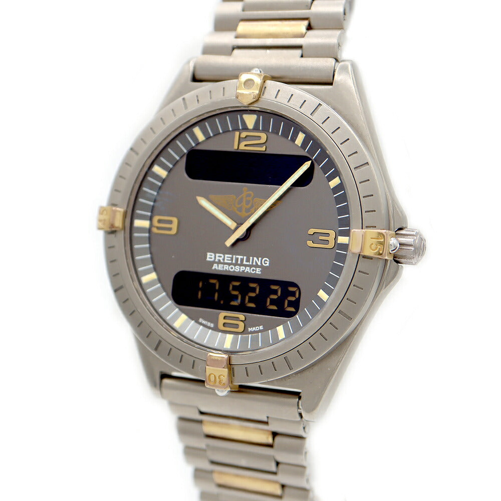 電池交換済 BREITLING ブライトリング エアロスペース F56060 デイト グレー Ti チタン YG イエローゴールド コンビ メンズ デジアナ クォーツ【6ヶ月保証】【腕時計】【中古】