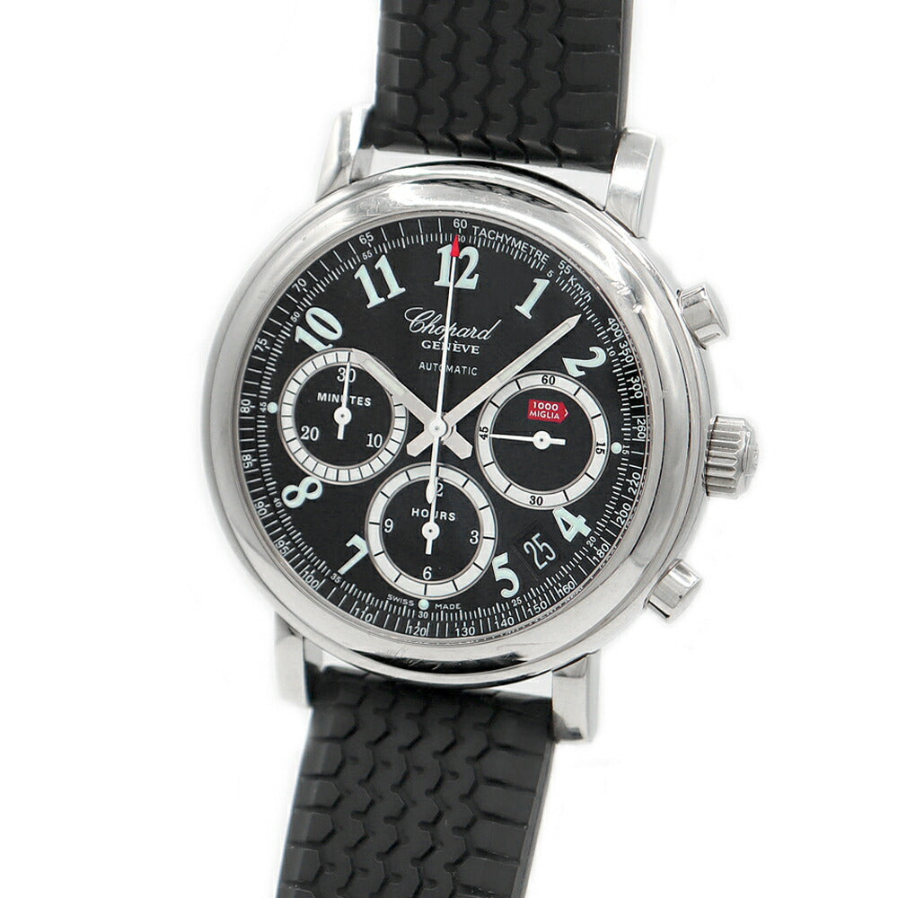 Chopard ショパール ミッレミリア クロノグラフ 16/8331 デイト 裏スケ 黒 ブラック SS ステンレス 純正ベルト 純正尾錠 メンズ 自動巻き【6ヶ月保証】【腕時計】【中古】