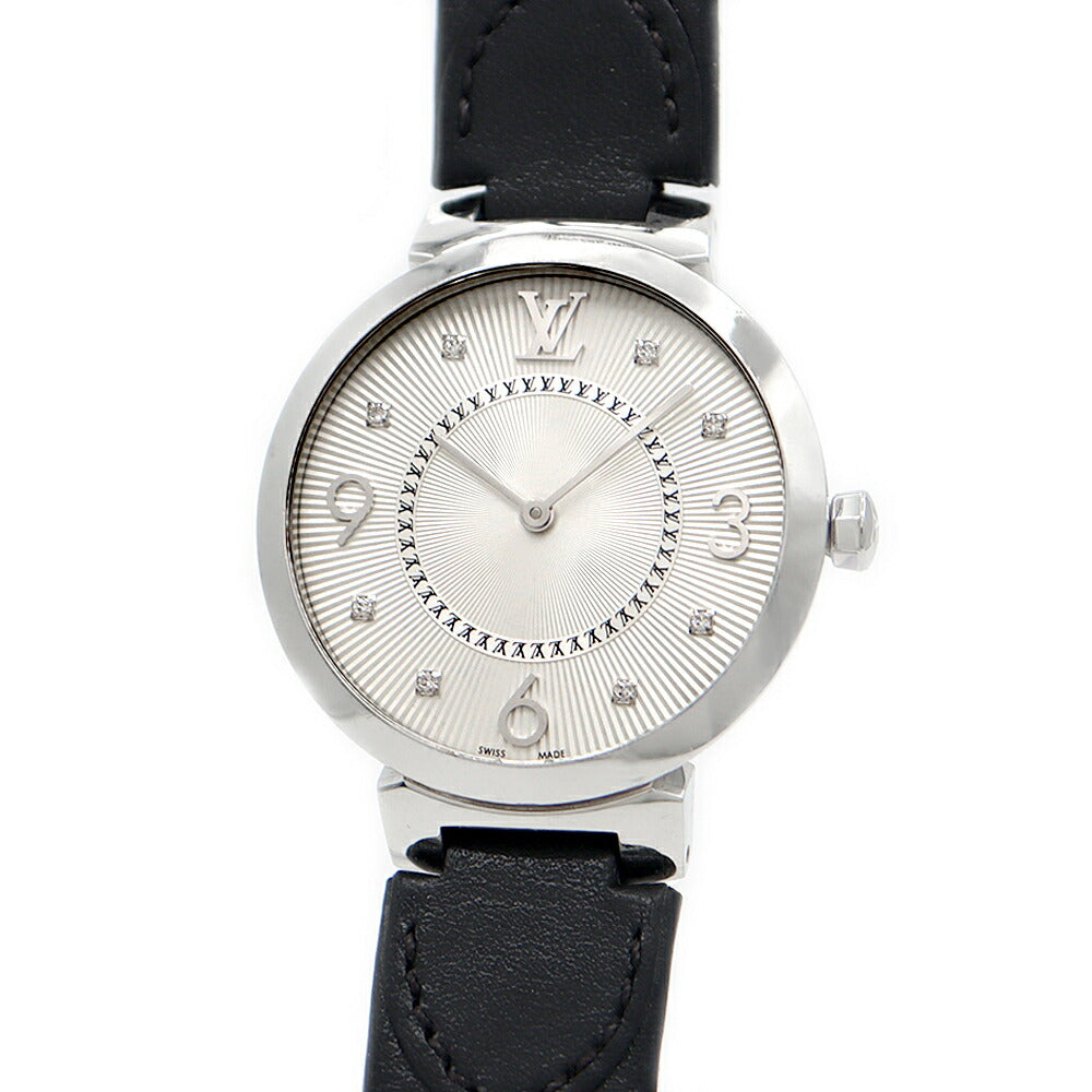 電池交換済 LOUIS VUITTON ルイヴィトン タンブール スリム MM モノグラム Q13MJ 8Pダイヤ ダイヤモンド シルバー SS ステンレス 純正ベルト 純正尾錠 レディース クォーツ【6ヶ月保証】【腕時計】【中古】