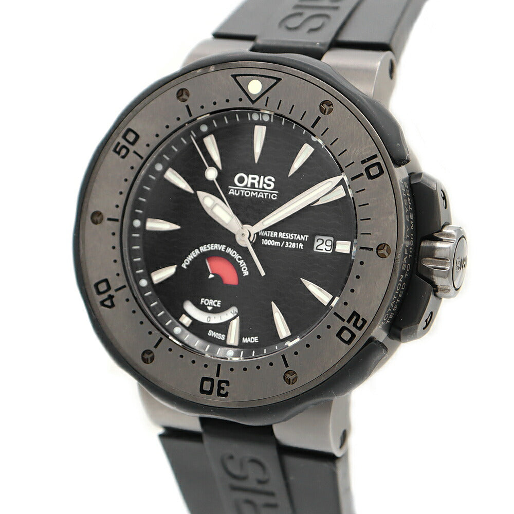 ORIS オリス コール モスキーン リミテッドエディション 2000本限定 01 667 7645 7284-set 1000m防水 デイト パワーリザーブ 黒 ブラック TI チタン 純正ベルト 純正尾錠 メンズ 自動巻き【6ヶ月保証】【腕時計】【中古】