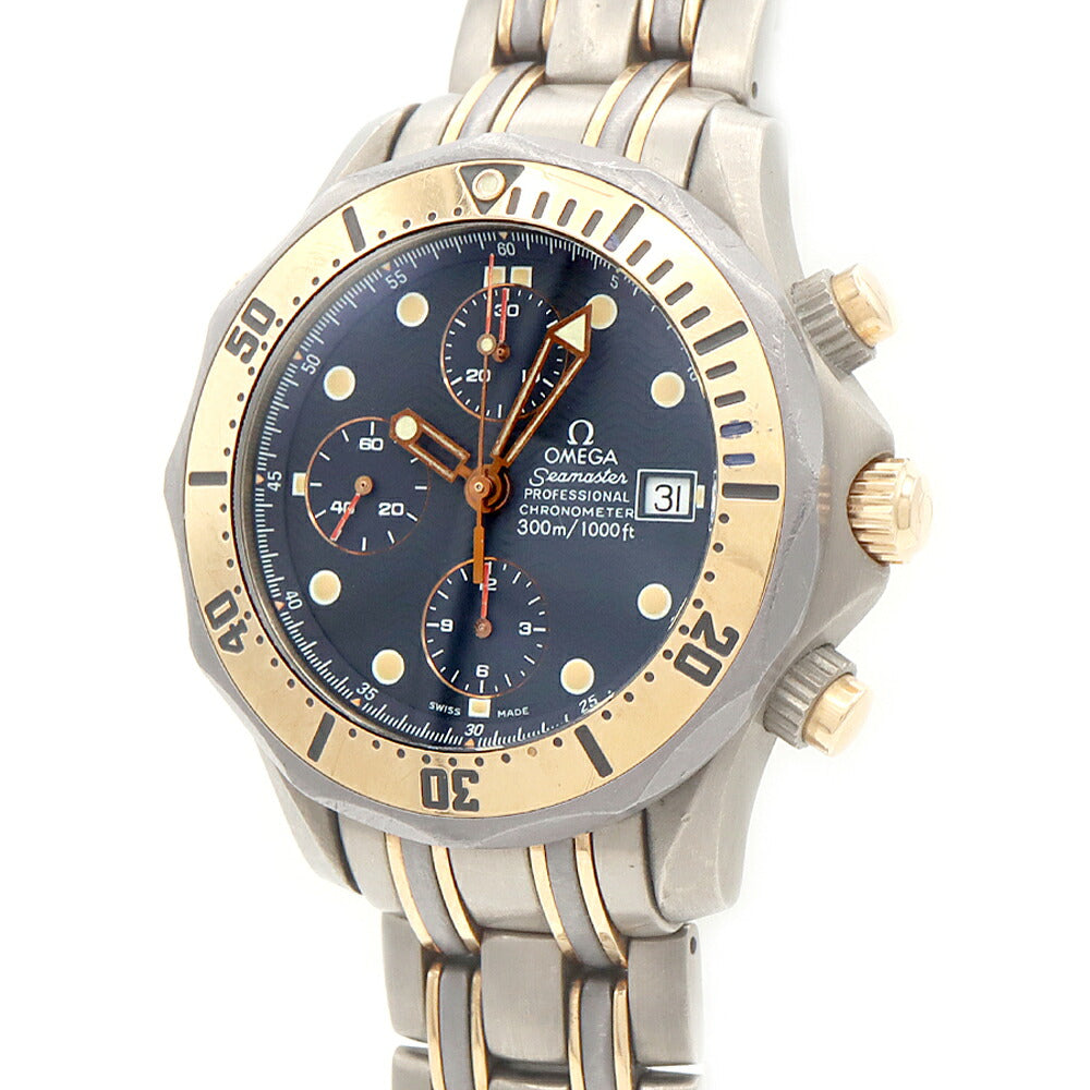 OMEGA オメガ シーマスター プロフェッショナル300 クロノグラフ 2297.80 デイト 300m防水 ネイビー Ti チタン YG イエローゴールド コンビ メンズ 自動巻き【6ヶ月保証】【腕時計】【中古】