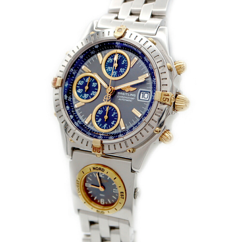 BREITLING ブライトリング クロノマット ビコロ UTCモジュール クロノグラフ B13350 B61172 100m防水 デイト スモールセコンド ネイビー SS ステンレス YG イエローゴールド コンビ メンズ 自動巻き クォーツ【6ヶ月保証】【腕時計】【中古】