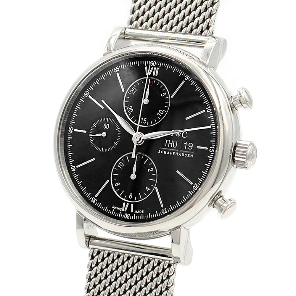 内部点検済 IWC インターナショナルウォッチカンパニー ポートフィノ クロノグラフ IW391030 デイデイト 黒 ブラック SS ステンレス メンズ 自動巻き【6ヶ月保証】【腕時計】【中古】