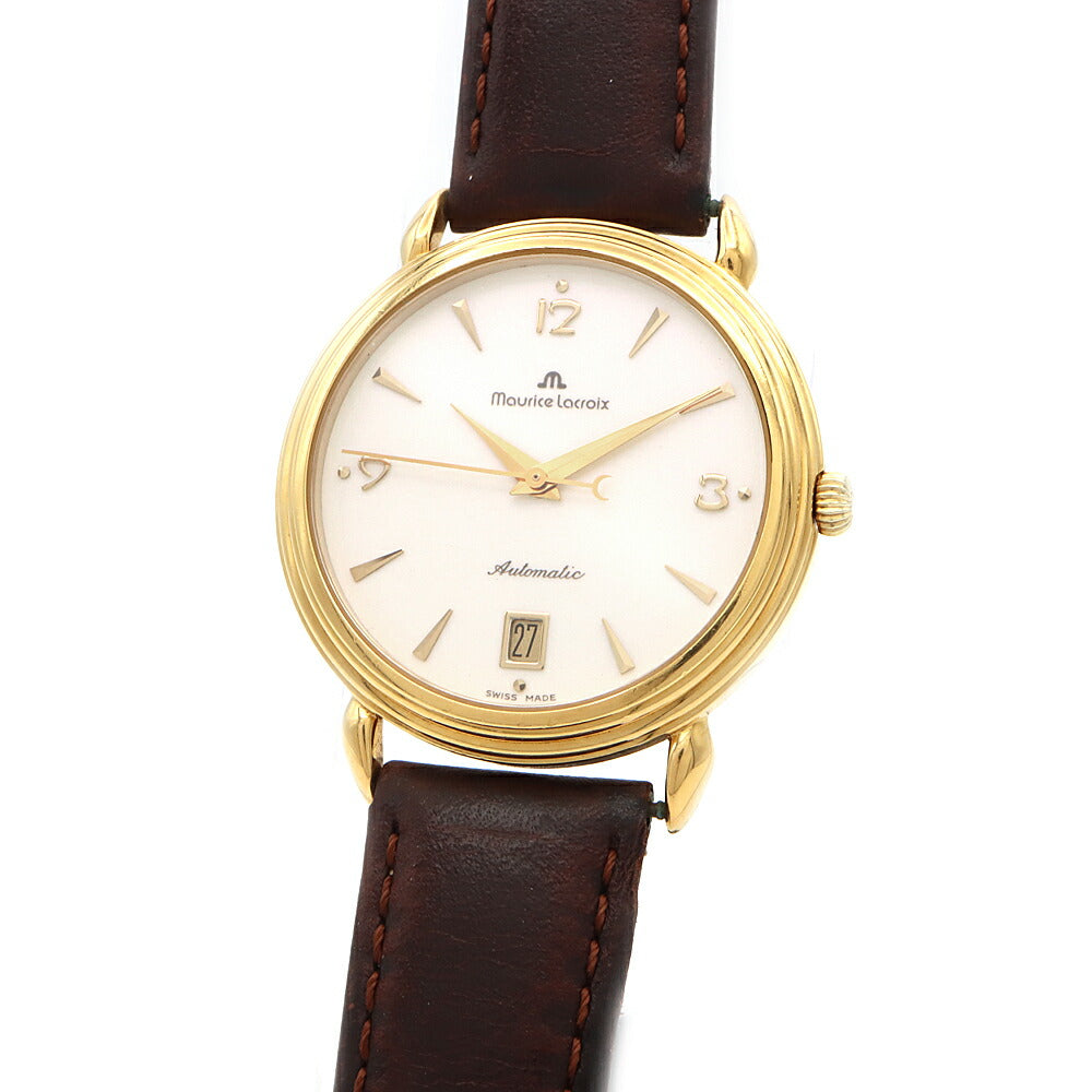 MAURICE LACROIX モーリスラクロア 11407 デイト 裏スケ 白 ホワイト YGP イエローゴールド 純正尾錠 メンズ 自動巻き【6ヶ月保証】【腕時計】【中古】